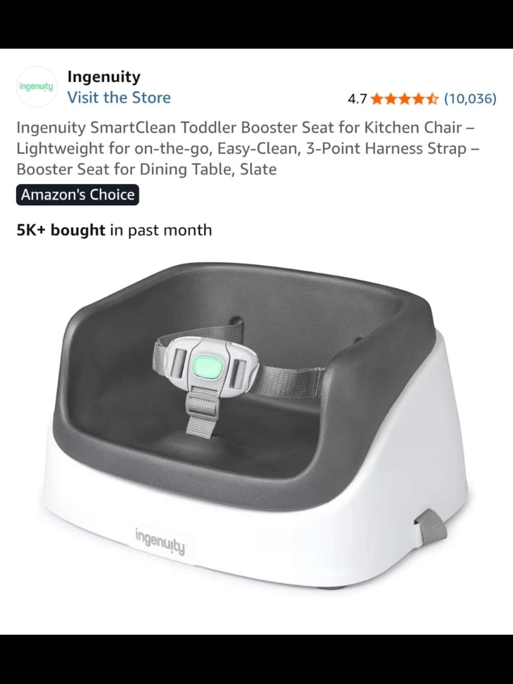 NEW Ingenuity Slate Toddler Booster Seat for Kitchen Chair